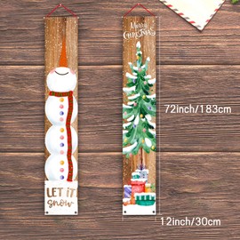 Whaline Christmas Porch Sign Snowman Xmas Tree Hanging Banner Merry Christmas Door Sign for Holiday Home Indoor Outdoor Front Porch Wall Christmas Party Decoration, 12" x 72"