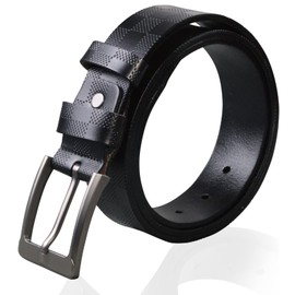 Harewith Men's Belt, Casual, Golf, Genuine Leather, Large Size, Adjustable Length, Checkered Pattern, Father's Day, Black