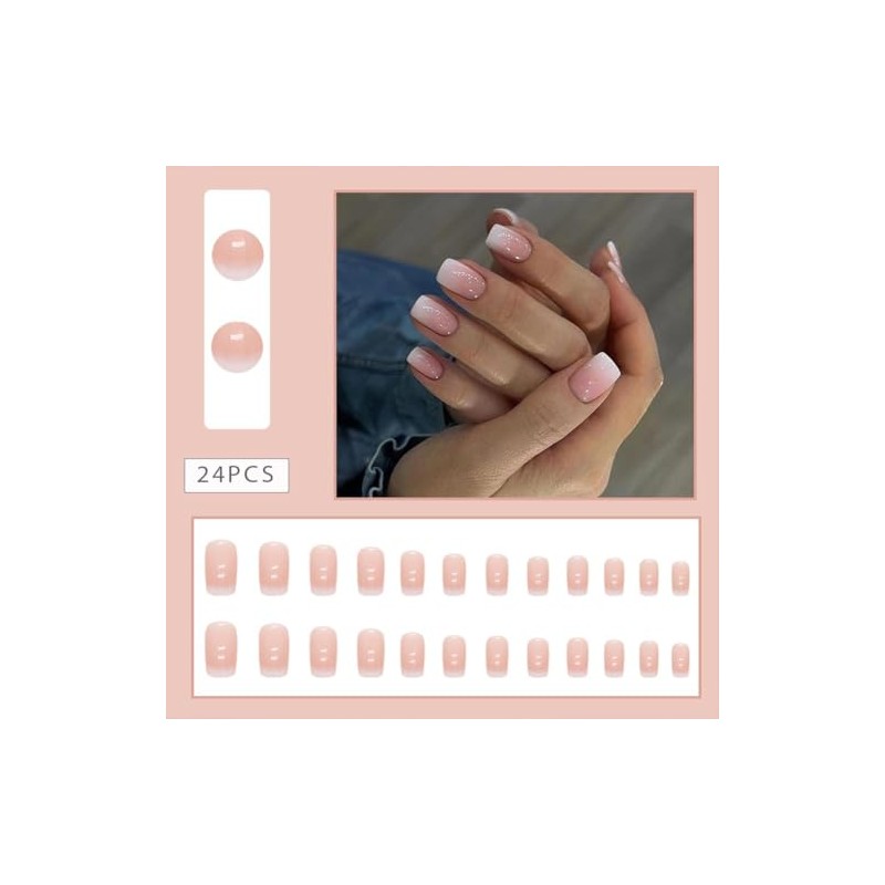 24 Pcs de Uñas Postizas a Presión,Uñas Postizas Cuadradas Cortas