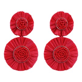 Boho Statement Earrings Beaded Raffia Palm Bohemian Lightweight Tiered Drop Dangle Earrings Gift for Women