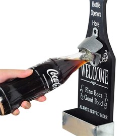 Vintage Style Wall Mounted Bottle Opener, Easy One Handed Opening, Catcher for Man Cave, Bar, Pub, Kitchen, Patio (1)