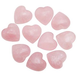 Wonder Care - Rose Quartz Heart Puff Pocket Carved Stone Healing Palm Crystal Gemstone Natural Gemstone Peace Stone Reiki Healing Guardian Figurines Carved Pocket Crystal (1 inch)-Pack of 10