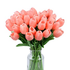 SITUMEIZI Fake Tulips Artificial Flowers Real Touch Champagne 14" 15 Pcs Silk Flower for Home Decor Spring Easter Wedding Bouquet Decorations Floral Arrangements