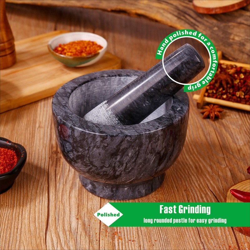 Aisiming Mortar and Pestle Set Polished Natural Marble Guacamole Molcajete