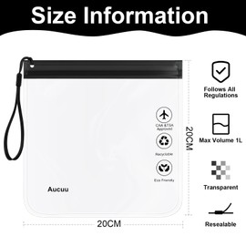 Aucuu 4Pcs Clear Travel Toiletry Bag, Airport Liquid Bag Travel Accessories, 20 x 20cm TSA Approved Makeup Bags, Portable Waterproof Cosmetic Makeup Bags for Travel Holiday (Black with Rope)