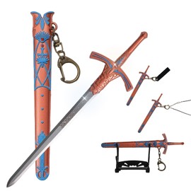 Mini Sword 6-Inch Stainless Steel Pocket Knife with Scabbard, Handmade Medieval-Inspired Replica Claymore, Compact Necklace & Stand, Ideal for Craft Use - GT05.RG/BL