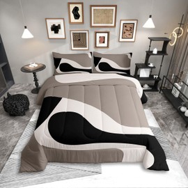 Erosebridal Black Beige Striped Comforter Set Full Size,Boho Modern Geometric Abstract Bedding for Women Men Adults,Geometry Stripes Bold Lines Quilt,Minimalist Stylish Art Bedding Comforter Sets