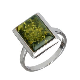 HolidayGiftShops Sterling Silver and Baltic Green Rectangle Amber Adult Ring- Size 8