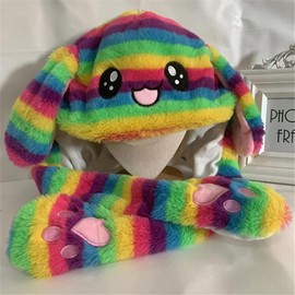 ZOMKIFA LED Leuchtendes Ohr Bewegung springen Kaninchen Hut Tier Hut Pop Up Ohren Plüsch Kaninchen Hut Hut für Frauen Mädchen
