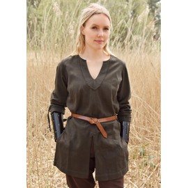 Battle-Merchant - Medieval Tunic Ylva for Women, Fitted Early Medieval Shirt, Shield Maid Outfit, LARP, Viking, Pirate Costume (XXL, Olive Green)