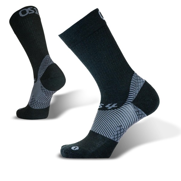 OS1st FS4 Plantar Fasciitis Socks Merino Wool Crew treats and prevents plantar fasciitis, heel and arch pain reduces swelling (Black, Medium)