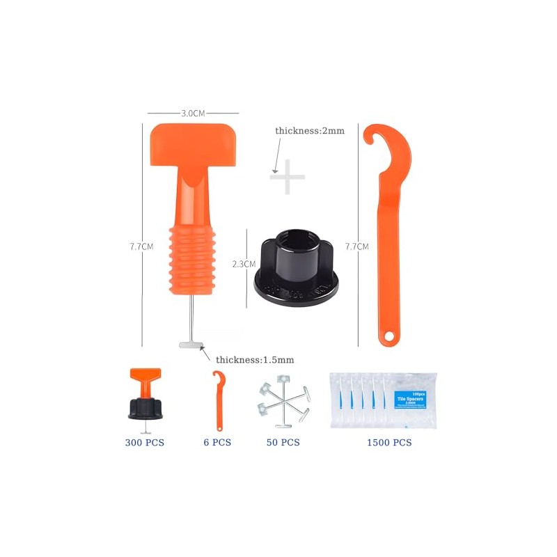 Tile Leveling System Kit,300pcs Reusable 1/16" Tile Leveler Spacers+1500pcs Cross-shaped