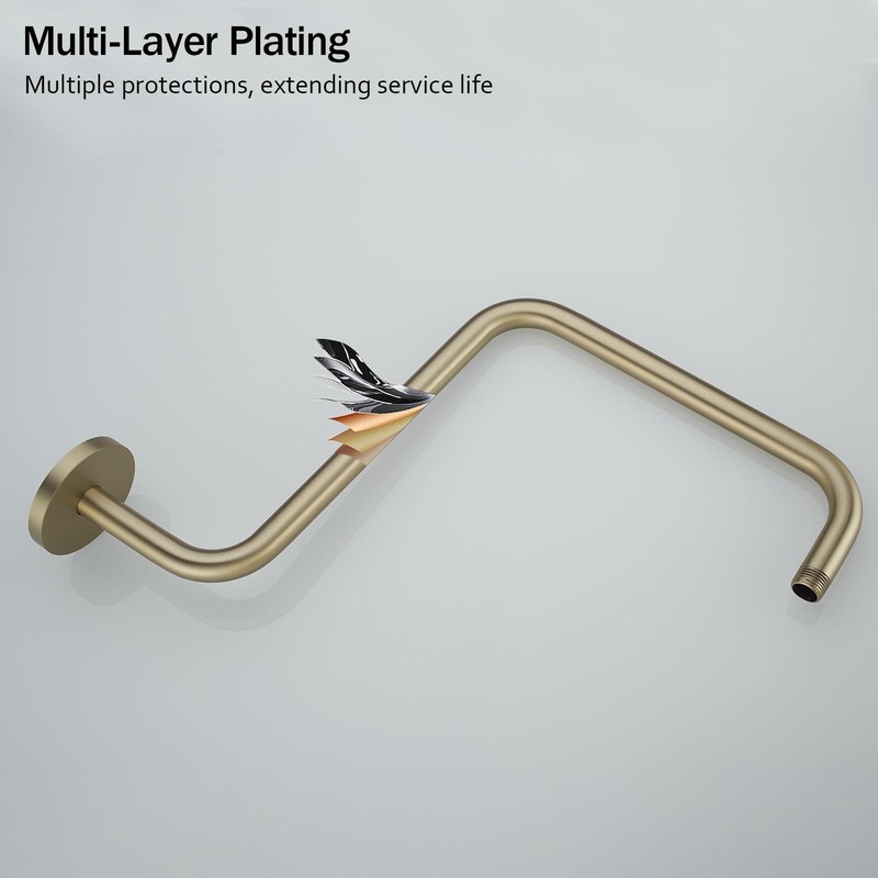 RANDOM 16 inch Brushed Gold Shower Head Riser Pipe,S Shaped