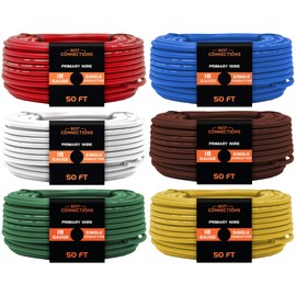 BEST CONNECTIONS 18 Gauge Automotive Primary Wire (Various Color/Size Options) | Ideal for Automotive, Speaker, and Lighting Circuits | Primary/Remote, Power/Ground Electrical Wiring (50 Feet, 6)
