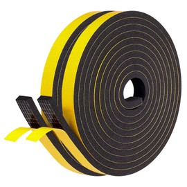 fowong Draft Excluder for Doors Weather Stripping 12mm(W) x 6mm(T) Gasket Seal Foam Tape，Anti-Collision Draught Excluder for Door Window Shockproof Furniture Protector, with 2 Pcs，Total 8M Long