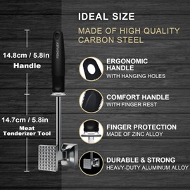 FENGYUEY Meat Tenderizer Tool [Original] - Dual-Sided Meat Hammer Tenderiser, Heavy Duty Kitchen Mallet for Steak, Chicken, Beef, Poultry | Dishwasher Safe, Ergonomic Large Soft-Touch Handle | Black