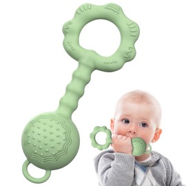 Teethers for Babies 6-12 Months, Baby Rattles 0-6 Months, 2-in-1 Rattle and Teether Toy for Soothing Sore Gums and Keeps Little Ones Entertained, Food Grade Silicone, Green