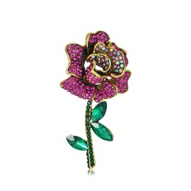 Rhinestone Rose Flower Brooch for Women Red Blue Rose Red Crystal Flower Brooch Vintage Rose Flower Brooch Big Large Bouquet Brooch Pin Elegant Clothing Hat Bag Accessories Wedding Birthday Jewelry Gifts (Rose Red)