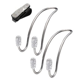 JIANGLAI Auto Hooks, 2 Packs Bling Car Hooks and Sunglasses Holder, Universal Rhinestone Car Headrest Hangers Hooks, Stainless Steel Strong&Durable Storage Hooks for Coat Purse Handbag Grocery Bag