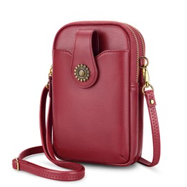 Small Crossbody Bag Cell Phone Purse for Women, Mini Messenger Shoulder Bag Zip Around Wallet Purse with Credit Card Slots, Wine Red