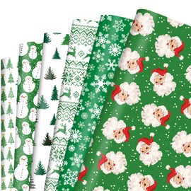 Vnaaem Green Christmas Wrapping Paper Santa Holiday Style Gift Wrap Paper Folded Flat Xmas Art Paper for Winter Party Birthday Baby Shower - 20 X 28 Inches 6 Folded Sheet