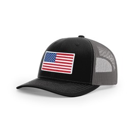 Joe's USA Richardson 112 Classic Six Panel USA Flag Patch Trucker Cap-OS-Black/Charcoal