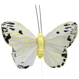 Decorative Butterflies with Metal Wire for Inserting and Tying for Colourful Decoration Table Decoration Flower Arrangement Flower Wreath (8.5 x 6 cm, Yellow/Green/Orange)