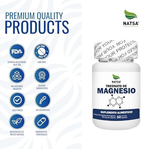NATSA Treonato de Magnesio 60 Cápsulas 500 mg de Treonato