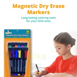 Channie's 12 Pack Magnetic Dry Erase Markers with Eraser Cap, 12 Colored Fun Whiteboard Markers for Kids, Fine Tip, Low Odor, Safe to Use