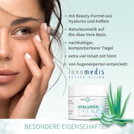 Vidicare Anti-Ageing Hyaluronic Cream 50 ml - with Hyaluron, Organic Aloe Vera and Caffeine - High Dose Hyaluronic Acid Anti-Wrinkle Day & Night Cream, Face Cream for Eyes, Neck, Cleavage, Made in