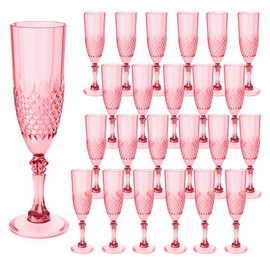 LEYIQU Plastic Champagne Flutes, 24PCS Red Plastic Wine Glasses Goblets Reusable Champagne Flute for Weddings, Bachelor Parties, Toasting, and Events(24,Red)