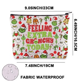 JNIAP Green Monster Makeup Bag Feeling Extra Grinchy Today Gifts Grinchmas Gifts Green Monster Zipper Bag, Feeling Extra mb, Fit