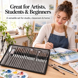 24-Brush Artist Paint Brush Set with Palette Knife & Storage Case – Nylon Brushes for Acrylic, Oil, Watercolor, Models & Crafts