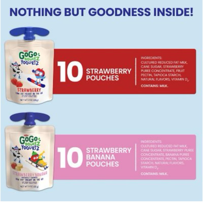 Generic GoGo SqueZ Yogurt, Strawberry and Strawberry banana (20 ct.)
