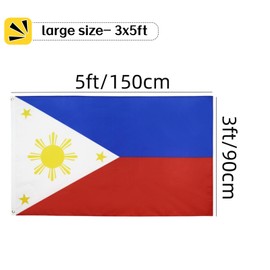 Philippines Flag Large 3x5 Feet with 2 Brass Grommets Filipino Philippine National For Party Festival Celebration Sport Activities Garden Home Indoor Outdoor Decoration - Polyester 150 x 90