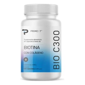 Biotina Orgnica 120 Cpsulas De 300 Mcg Suplemento Bio C300 Primetech De Alta Pureza Con Colageno Hidrolizado, Fortalece Piel, Cabello Y Uas, Sin Sabor