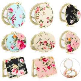 Blulu 8 Pieces Compact Mirror Bulk for Purse Flower Small Floral Retro Folding Portable Pocket Mirror for Women Girls Travel Gift(Gold Edge)