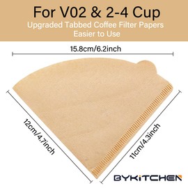 BYKITCHEN Size 02 Cone Coffee Filters, Set of 200, Disposable Paper Coffee Filters, Size 02 Natural Paper Filters for Pour Over Coffee Dripper and Coffee Maker (Natural Brown)