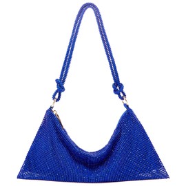 Bolso Hobo con diamantes de imitación para mujer, elegante bolso de noche brillante para viajes, vacaciones 2022, Azul Klein