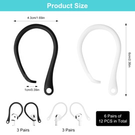 ZMDMAH 6 Pairs Improved Over Ear Hooks, Improved Ear Hooks, Anti-Lost Ear Hooks, Headphone Hooks, Universal EarHooks, Anti Drop Sport, Compatible with AirPods Pro 1 2, AirPods 4 and 3, White / Black