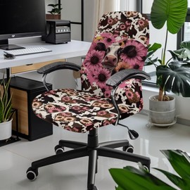 Talayituse Cow Daisy Heart Print Computer Office Chair Cover Stretch Elastic Polyester Slipcover Stretchable Universal Desk Task Chair Seat Cover Protector for Rotating Chair Computer Chair, Large