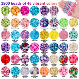 XSEINO Pearl Beads，1800PCS 8mm and 6mm，46 Colors Multicolor Pearl Beads Loose Pearls for Crafts with Holes for Jewelry Making, Small Pearl Filler Beads for Crafting Bracelet Necklace Earrings