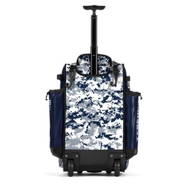 Boombah Rolling Catchers Superpack Baseball/Softball Gear Bag - PS-9124-3000C23 Digital Camo Navy/Gray- Telescopic Handle and Holds 4 Bats - Wheeled Version