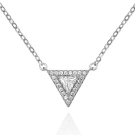 Namana Trillion Pendant Necklace for Women, Triangle Radiation Wreath Necklace, Silver Tone or 18K Rose Gold Plated Stone Studded Necklace, Brass, Cubic Zirconia