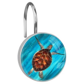 12pcs Sea Turtle Shower Curtain Hooks,Decorative Shower Curtain Hanger Rings Roller, Stainless Steel Round Shower Rings Hangers for Bathroom Bedroom, Living Room Decor