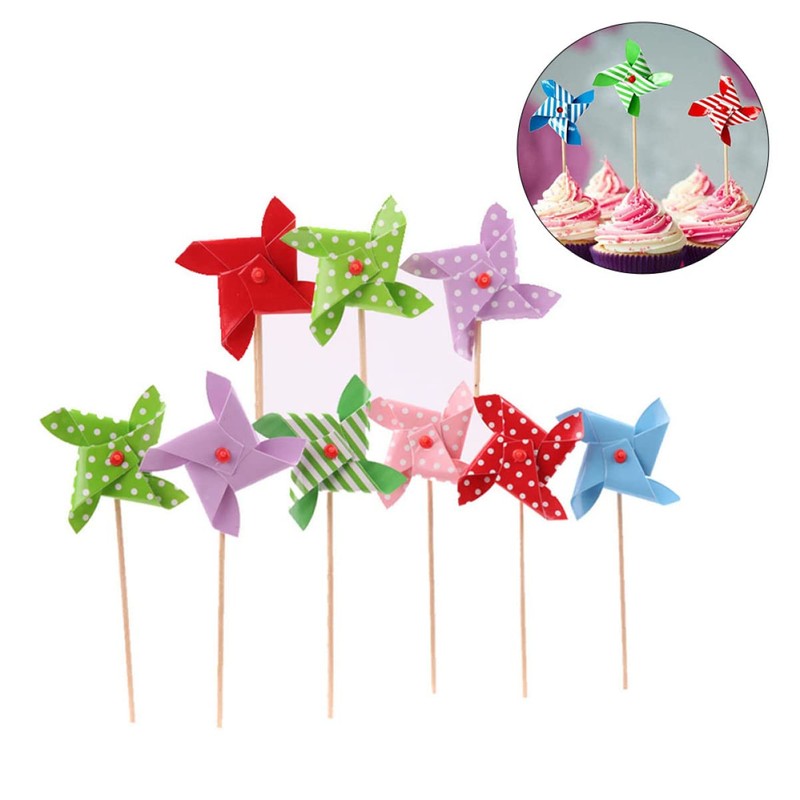 Cupcake Toppers 6pcs Mini Pinwheels miniature pinwheels tiny paper pinwheels