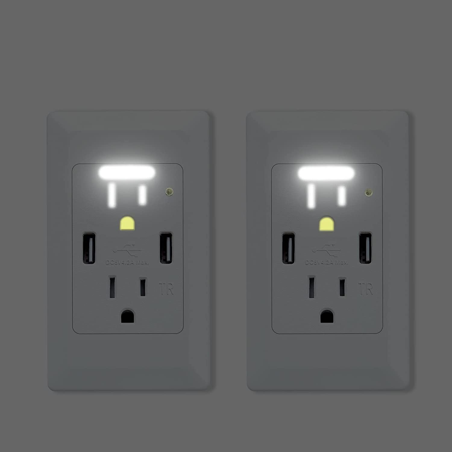 Outlet with Night Light,15 Amp Wall Outlets Duplex Receptacle with 2 ...