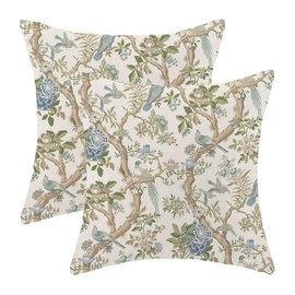 AEIOAE Sage Green Blue Floral Pillow Covers 18 x 18 Inch Set of 2, Spring Vintage Chinoiserie Flower Decorative Throw Pillow Covers Outdoor Linen Farmhouse Decor Pillowcase for Home Sofa