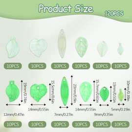Bewudy 120 Stück Klare Blatt Charms Anhänger, Acryl Perlen Blätter mit Löchern Transparent Grün Blatt-Anhänger zum Basteln, Grüne Blattperlen für Basteln Schmuckherstellung Schlüsselanhänger(12 Stile)