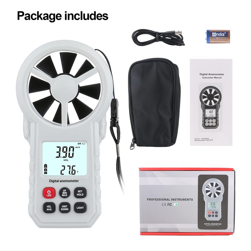 Digital Anemometer, Wind Speed Meter with Temperature Sensor, Wind Gauge